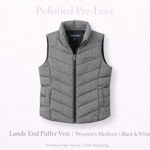 Lands' End Jackets & Blazers - Lands' End Women’s Black & White Quilted Puffer Vest | Size Medium